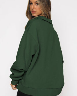 Zipper Collared Size  Independent Stand Foreign Trade Ladies Solid Color Loose Versatile Top Sweatshirt
