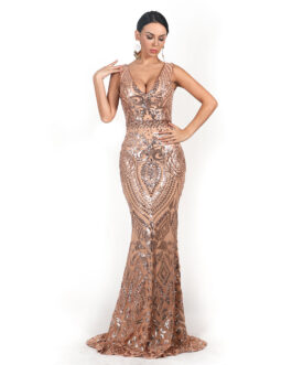 Women Evening Dress Sexy V-neck Sleeveless Sequined Geometric Abstract Vintage Backless Elegant Maxi Reflective Dress Formal Gown