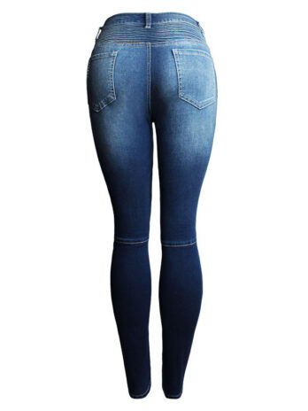Women Clothing Ripped Slim Fit Stretch Slimming Mid Waist Women Denim Pencil Pants