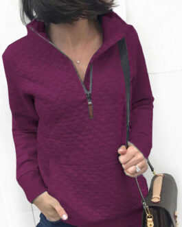 Autumn Winter Pocket Long-Sleeve Zipper Women Top Sweater