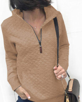 Autumn Winter Pocket Long-Sleeve Zipper Women Top Sweater