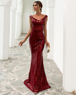 Women Clothing Dress Sexy Sequined Tube Top Mopping Banquet Party Evening Dress Fishtail Dress Prom Formal Gown
