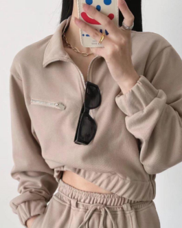 Autumn Winter New Half Zipper Sweater Trend Internet Celebrity Fashion Women Wear Stand Collar Loose-Fitting Short