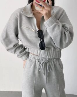 Autumn Winter New Half Zipper Sweater Trend Internet Celebrity Fashion Women Wear Stand Collar Loose-Fitting Short