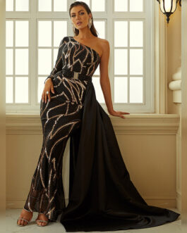 High End Banquet off Shoulder Sheath Small Tail Bridesmaid Dress Evening Dress Women Dress