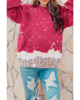 Leopard Print Long Sleeve round Neck Pullover Sweater Autumn Loose Hoodless Sweater