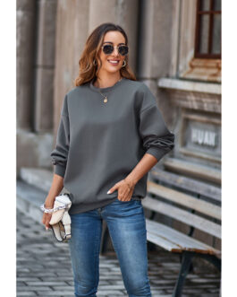 Autumn Winter Sweatshirt Round Neck Drop Shoulder Loose Pullover