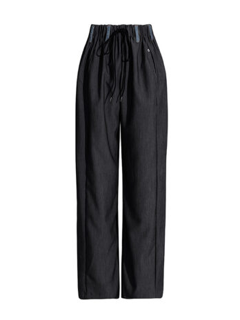 Personalized Street Design Casual Pants Autumn Lace up Stitching Elastic Waist Straight Leg Trousers