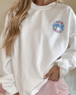 Autumn Winter Hiphop Sweater Women Hooded Shoulder Width Loose Slimming Leopard Print White Shirt