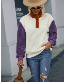 Ladies Round Neck Long Sleeve Pullover Loose Stitching Long Sleeve Fleece Sweatshirt