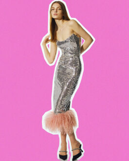 Autumn Silver Paillette Sleeveless Ostrich Feather Tube Top Dress Long Sexy Women Wear