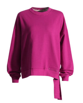 Design Solid Color Patchwork Sweater Autumn round Neck Long Sleeve Loose Irregular Asymmetric Top for Women