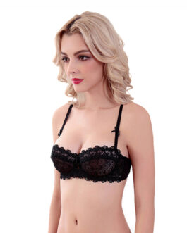 Lace Cutout Embroidered Lace Bow Shoulder Sneaky Design Girl Bra