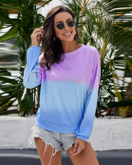 Autumn Sweater Women Gradient Color Loose round Neck Long Sleeve Top Women Clothing