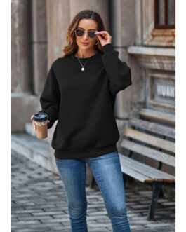Autumn Winter Sweatshirt Round Neck Drop Shoulder Loose Pullover