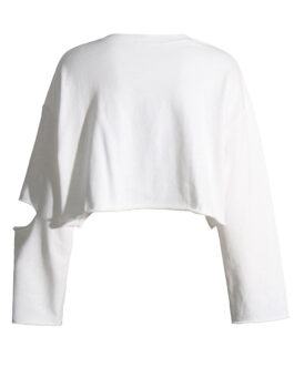 Personal Casual Korean Loose Pullover Sweater Autumn Round Neck Long Sleeve Hollow Out Cutout Out Ripped Short Top