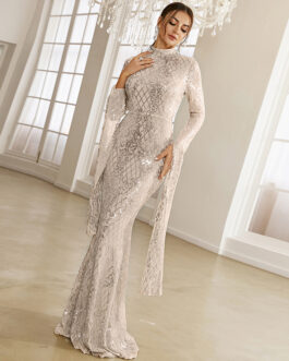 Fairy Temperamental Wedding Super Long Sleeve Long Sequined Banquet Sheath Fishtail Evening Dress for Women