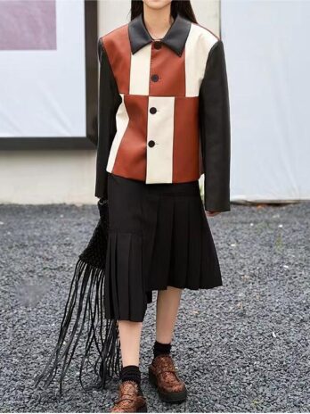 Autumn Winter Personalized Cut Patchwork Assorted Colors British Leather Varsity Jacket