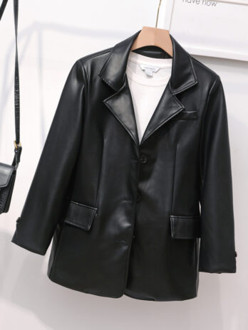 Small Blazer Women Spring Korean Faux Leather Coat Casual Blazer Loose British Coat