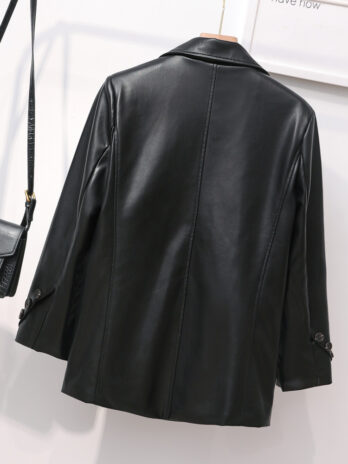 Small Blazer Women Spring Korean Faux Leather Coat Casual Blazer Loose British Coat