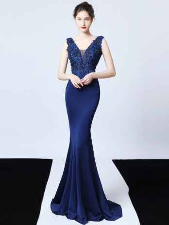 Wedding Handmade Applique Beaded Toast Clothing Bride Long Appreciation Dinner Slim-Fit Fishtail   Evening Dress Formal Gown