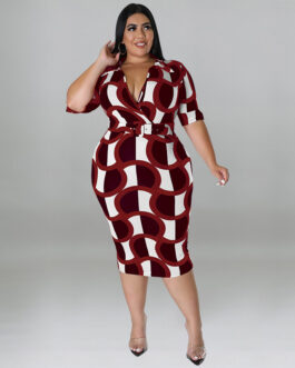 Plus Size Women Summer Business Wear Sexy Sheath Multi Color Dress