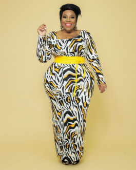 Plus Size Autumn Winter Leopard Print Slim Fit  Women Dress