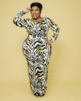 Plus Size Autumn Winter Leopard Print Slim Fit  Women Dress