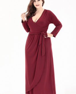 Plus Size Women Clothing Autumn Winter Long Sleeved Knitted Dress