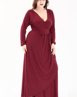 Plus Size Women Clothing Autumn Winter Long Sleeved Knitted Dress
