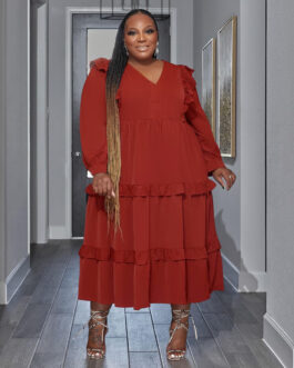 Plus Size Solid Color Sexy Lotus Leaf Large Swing Dress Women Dress