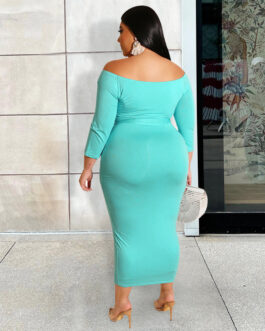 Plus Size Women Clothes off the Shoulder Dress Faish Printed Lace up Dress