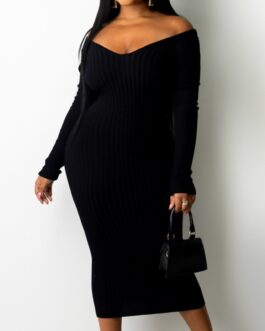 Plus Size Women Clothes Popular Large V neck off the Shoulder Thread Fitted Sexy Dress