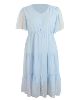 Plus Size Women Clothing Solid Color Casual Holiday Dress Chiffon Vacation Elegant Mid Length Dress