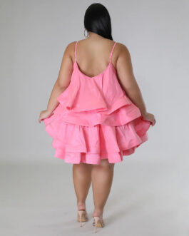 Women Clothes Sexy Sleeveless Ruffled Adjustable Shoulder Strap Dress Women
