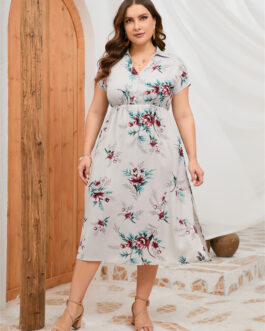 Plus Size Summer Dress Collar Short Sleeve Side Split Mid length Shirt Dress