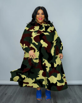 Plus Size Spring Autumn Half Cardigan Long Sleeve Tied Printed Shirt Women Dress