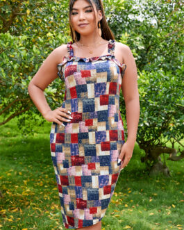 New Plus Size Women Lace Strap Fragmented Flower Dress Summer Versatility Slimming