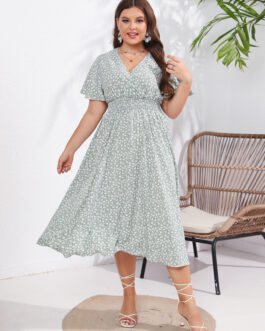 Women V Neck Slim Fit Elegant Dress Simple Short Sleeve Mid length Dress Summer