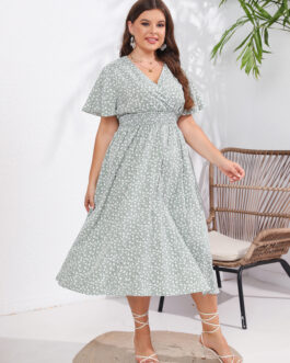 Women V Neck Slim Fit Elegant Dress Simple Short Sleeve Mid length Dress Summer