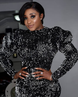 Plus Size African Women Wear Dress Flannel Sequined Fabric Stage Costume Bubble Long Sleeve Dress African Formal Gown