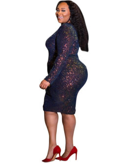 Plus Size Tight Long Sleeve Colored Beads Nightclub Dress Women Dress