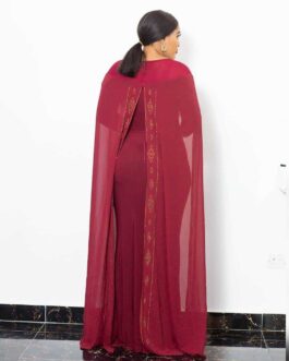 Plus Size African Dress Elegant Chiffon Long Sleeve Heavy Embroidery Drilling Bubble Beads Sheath Fishtail Stretch