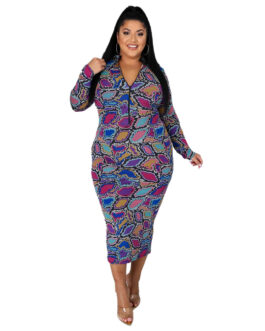 Plus Size Fall Winter Long Sleeve Turtleneck Irregular Asymmetric Plaid Printed Slim-Fit Sexy Women Dress