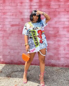Plus Size Loose Positioning Printing Burnt round Neck  Dress