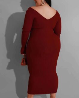 Plus Size Woman  Women  Dress V-neck Sunken Stripe Maxi Dress