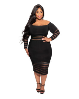 Plus Size Women Clothing  Sexy Hip Lifting Black  Dress