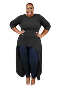 Plus Size Solid Color Stretch Knitted Loose Personalized  Women Dress