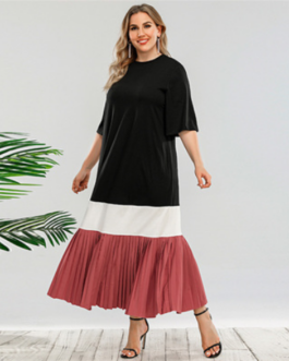 Plus Size Stitching Dress Loose Casual Ethnic Elegant A- line Dress