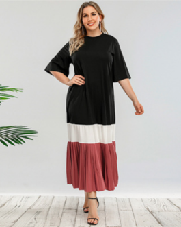 Plus Size Stitching Dress Loose Casual Ethnic Elegant A- line Dress